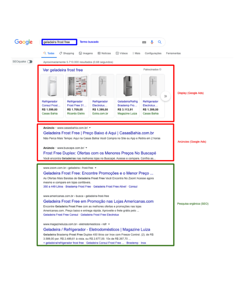 ilustração da pesquisa e resultado no google